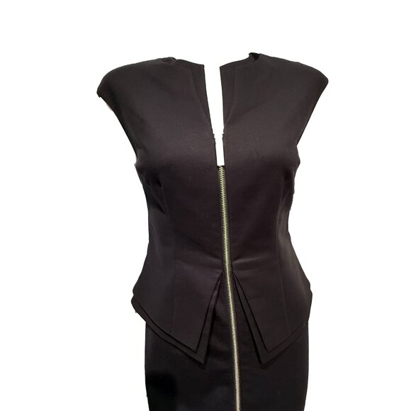 Ted Baker London Jamthun Kwyli Zip Peplum Dress Black Gold Hardware Sz 1 (4) - Picture 2 of 8
